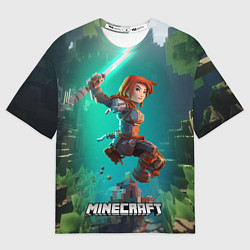 Футболка оверсайз мужская Персонаж Minecraft в прыжке с мечом, цвет: 3D-принт