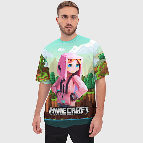 Мужская футболка оверсайз Персонаж Minecraft девушка в пиксельном мире / 3D-принт – фото 3
