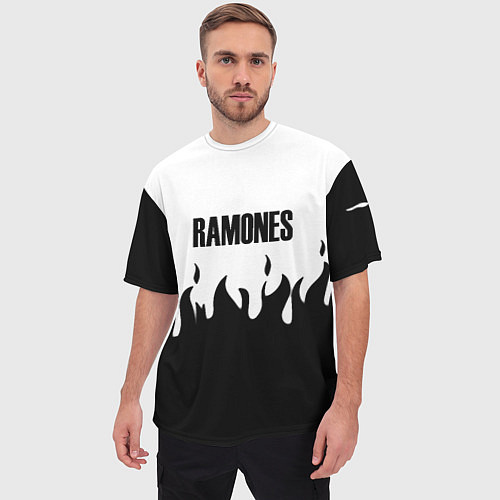 Мужская футболка оверсайз Ramones fire black rock / 3D-принт – фото 3