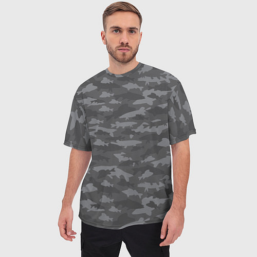 Мужская футболка оверсайз Тёмный камуфляж из рыб / 3D-принт – фото 3