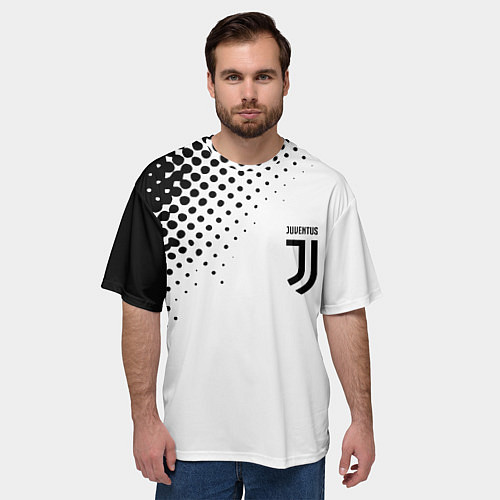 Мужская футболка оверсайз Juventus sport black geometry / 3D-принт – фото 3