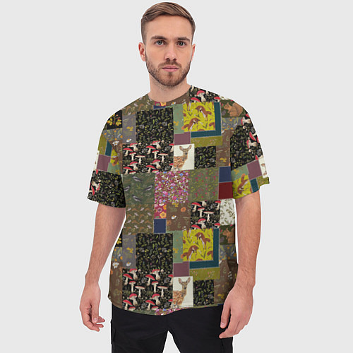 Мужская футболка оверсайз Пэчворк лесной / 3D-принт – фото 3