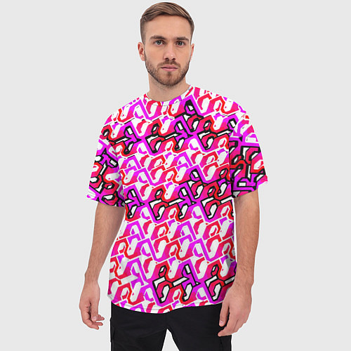 Мужская футболка оверсайз Розовый узор и белая обводка / 3D-принт – фото 3