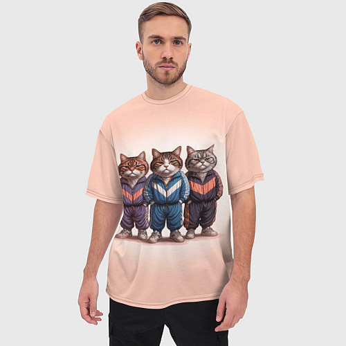 Мужская футболка оверсайз Три полосатых кота в спортивных костюмах пацана / 3D-принт – фото 3