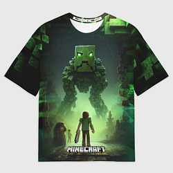 Футболка оверсайз мужская Minecraft зеленый монстр с яркими глазами, цвет: 3D-принт