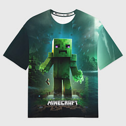 Футболка оверсайз мужская Minecraft зеленый персонаж на острове, цвет: 3D-принт