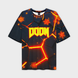 Футболка оверсайз мужская Doom плиты лого в огне, цвет: 3D-принт