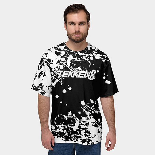 Мужская футболка оверсайз Tekken 8 брызги белых красок / 3D-принт – фото 3