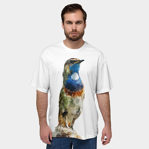 Мужская футболка оверсайз Соловей варакушка / 3D-принт – фото 3