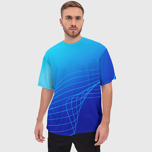 Мужская футболка оверсайз Синий градиент полосы / 3D-принт – фото 3