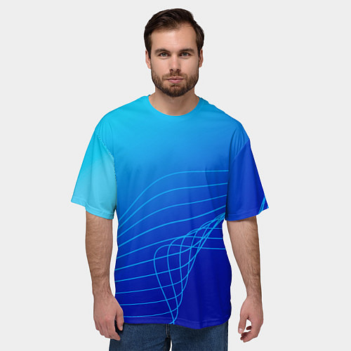 Мужская футболка оверсайз Синий градиент полосы / 3D-принт – фото 3