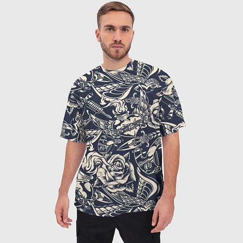 Мужская футболка оверсайз Gray tattoo machine / 3D-принт – фото 3