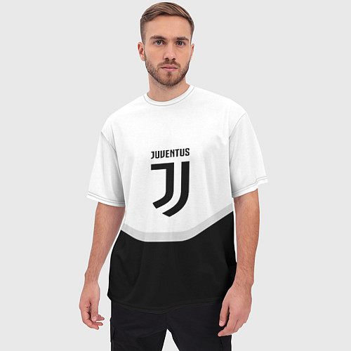 Мужская футболка оверсайз Juventus black geometry sport / 3D-принт – фото 3