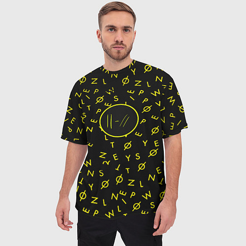 Мужская футболка оверсайз Twenty one pilots pattern rock yellow / 3D-принт – фото 3
