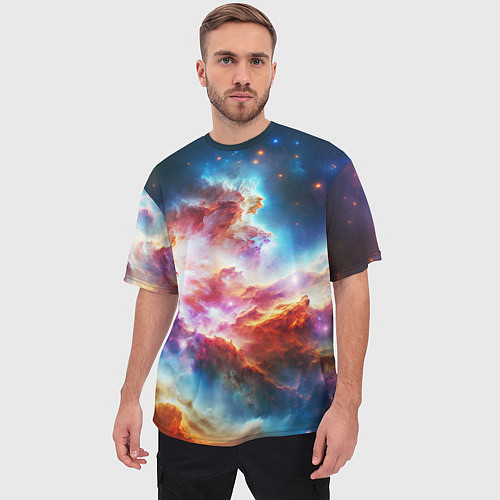 Мужская футболка оверсайз The cosmic nebula / 3D-принт – фото 3