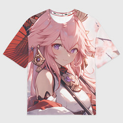 Футболка оверсайз мужская Genshin Impact Яэ Miko smile, цвет: 3D-принт