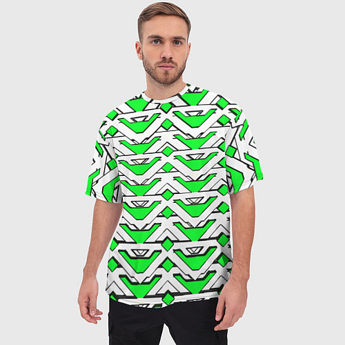 Мужская футболка оверсайз Бело-зелёный узор / 3D-принт – фото 3