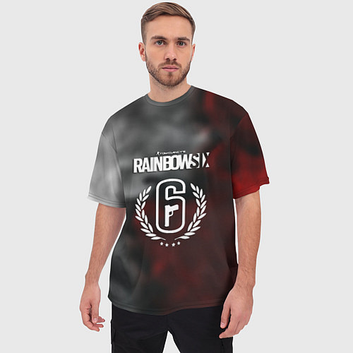 Мужская футболка оверсайз Rainbow six gradient fire / 3D-принт – фото 3