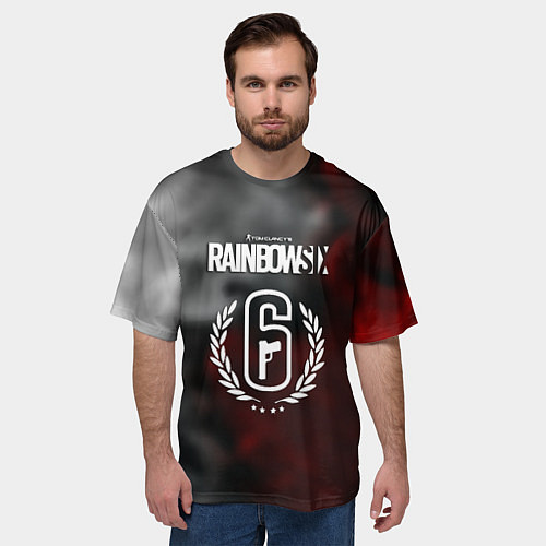 Мужская футболка оверсайз Rainbow six gradient fire / 3D-принт – фото 3