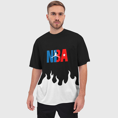 Мужская футболка оверсайз Баскетбол нба огонь / 3D-принт – фото 3