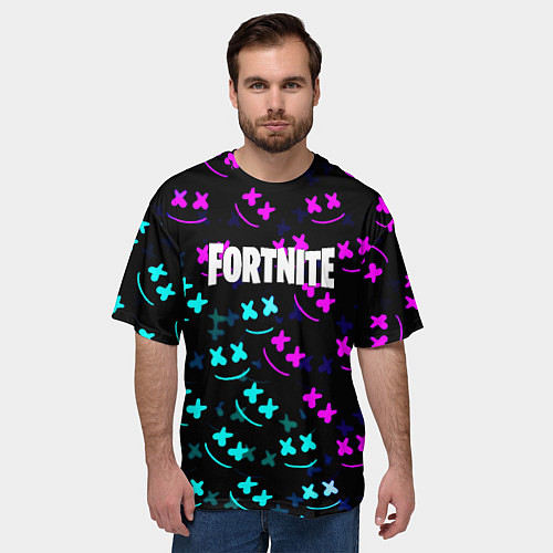 Мужская футболка оверсайз Marshmello neon fortnite / 3D-принт – фото 3