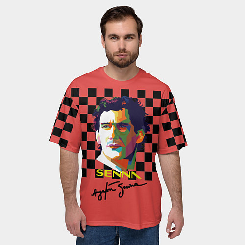 Мужская футболка оверсайз Айртон Сенна гонщик / 3D-принт – фото 3