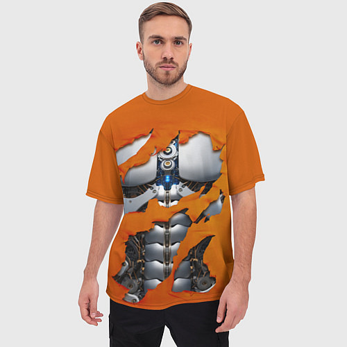 Мужская футболка оверсайз Кибермеханизм мужской оранжевый / 3D-принт – фото 3