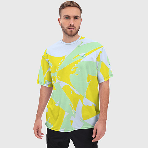 Мужская футболка оверсайз Салатово-жёлтые пятна / 3D-принт – фото 3