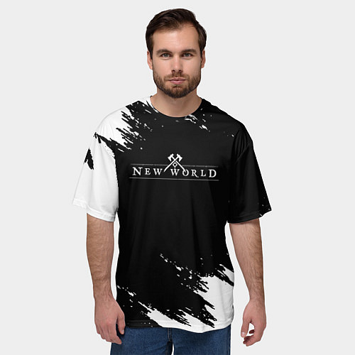 Мужская футболка оверсайз New world штрихи красок / 3D-принт – фото 3