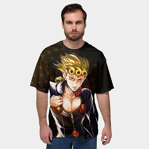 Мужская футболка оверсайз Джорно Джованна на фоне звездочек из ДжоДжо / 3D-принт – фото 3