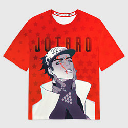 Футболка оверсайз мужская Джотаро Куджо на фоне звездочек из ДжоДжо, цвет: 3D-принт