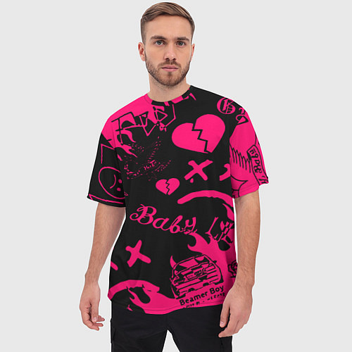 Мужская футболка оверсайз Lil peep pink steel rap / 3D-принт – фото 3