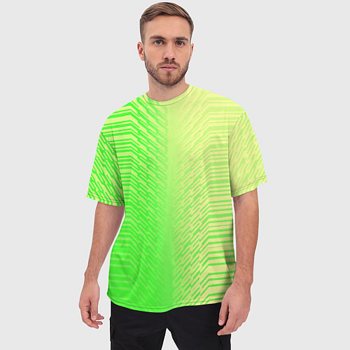 Мужская футболка оверсайз Зелёные градиентные линии / 3D-принт – фото 3