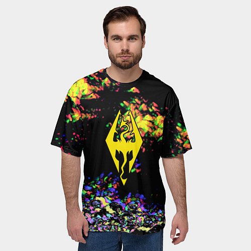 Мужская футболка оверсайз The elder scrolls краски глитч / 3D-принт – фото 3