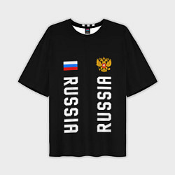 Мужская футболка оверсайз Россия три полоски на черном фоне