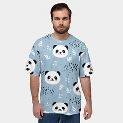Футболка оверсайз мужская Панды и цветочки, цвет: 3D-принт — фото 2