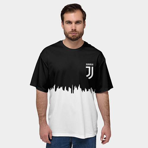 Мужская футболка оверсайз Juventus белый огонь текстура / 3D-принт – фото 3