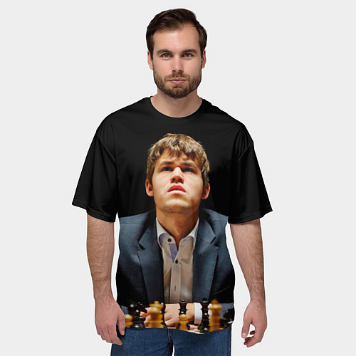 Мужская футболка оверсайз Магнус Карлсен думает / 3D-принт – фото 3