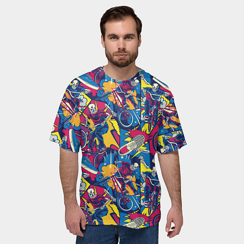 Мужская футболка оверсайз Езда на велосипеде BMX в стиле комиксов / 3D-принт – фото 3