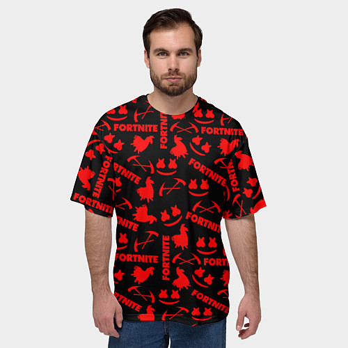 Мужская футболка оверсайз Fortnite pattern logo marshmello / 3D-принт – фото 3