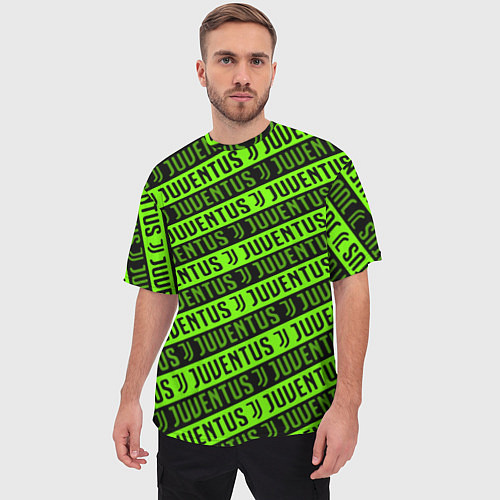 Мужская футболка оверсайз Juventus green pattern sport / 3D-принт – фото 3