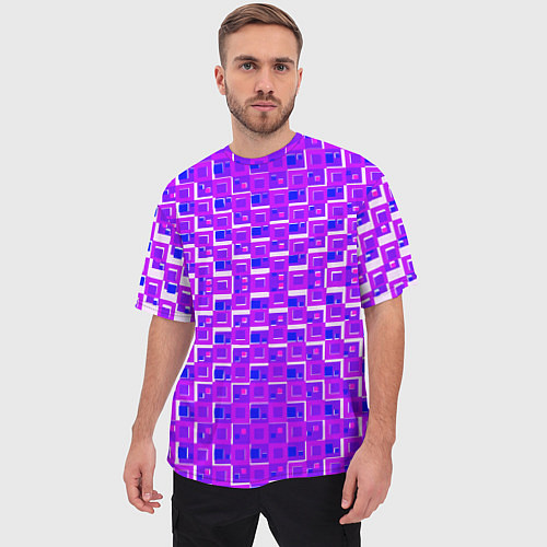 Мужская футболка оверсайз Фиолетовые квадраты на белом фоне / 3D-принт – фото 3