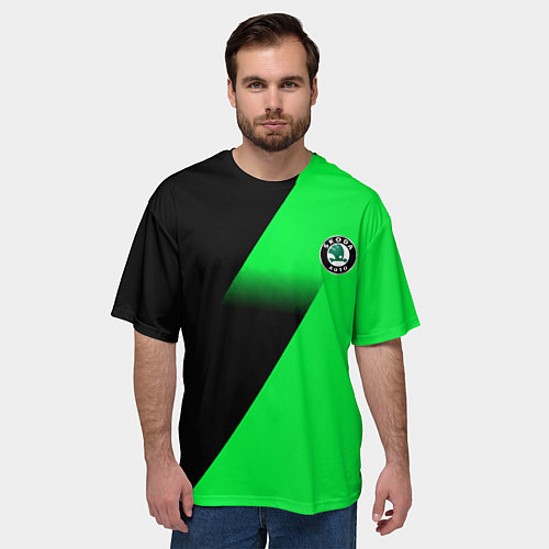 Мужская футболка оверсайз Skoda green line geometry / 3D-принт – фото 3