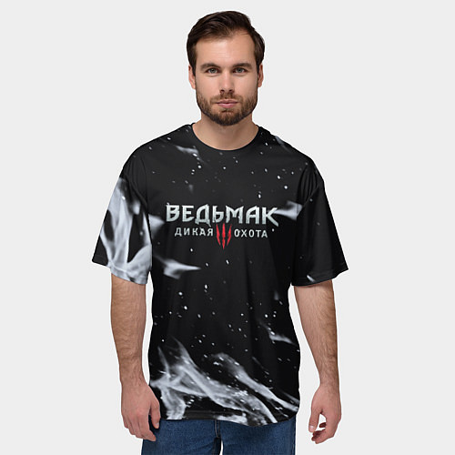 Мужская футболка оверсайз Ведьмак дикая охота огонь / 3D-принт – фото 3