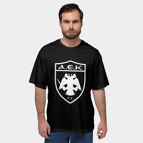 Мужская футболка оверсайз AEK fc белое лого / 3D-принт – фото 3