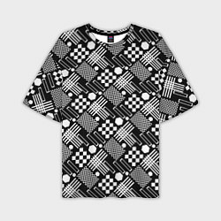 Футболка оверсайз мужская Черно белый узор из геометрических фигур, цвет: 3D-принт