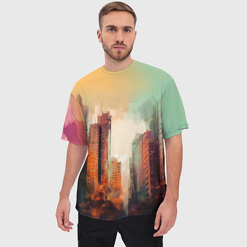 Мужская футболка оверсайз Пейзаж городской застройки / 3D-принт – фото 3