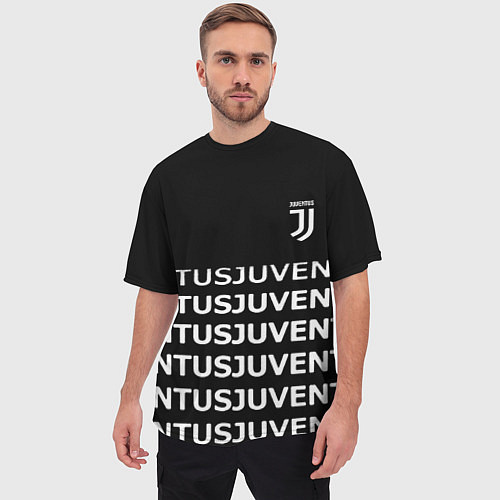 Мужская футболка оверсайз Juventus pattern fc club steel / 3D-принт – фото 3