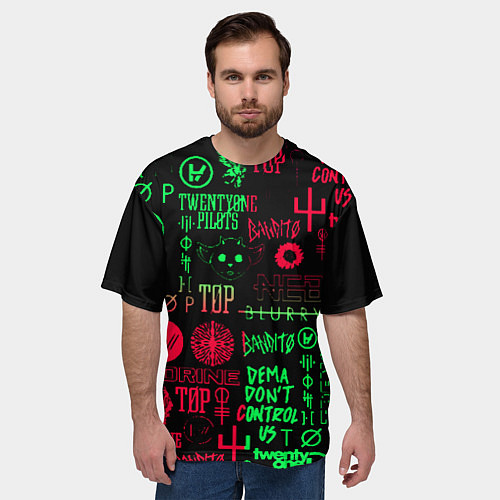 Мужская футболка оверсайз Twenty one pilots pattern rock steel / 3D-принт – фото 3