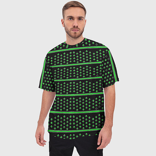 Мужская футболка оверсайз Зелёные круги и полосы / 3D-принт – фото 3